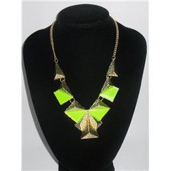 290CTW 5-SLABS GREEN BRASS NECKLACE;18INCH