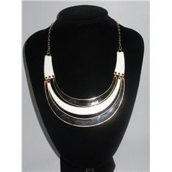 264CTW 3-LAYERED HALF MOON BLACK-WHITE BRASS NECKLACE;1