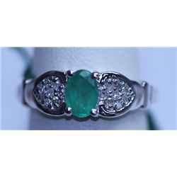 13.95 CTW EMERALD AND DIAMOND RING .925 STERLING SILVER