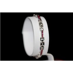 CREATION DIAMOND AND RUBY BRACELET .925 STERLING SILVER