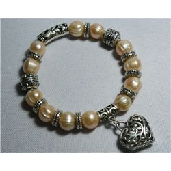 150CTW PHILIPPINE PEACH PEARL HEART SILVER BRACELET