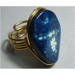 24.00CTW BLUE AGATE ALUMINUM WIRED ADJUSTABLE RING