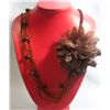 Image 1 : 3-1 MAURICA BEADED BROWN FLOWER NECKLACE 3LAYERS 20INCH