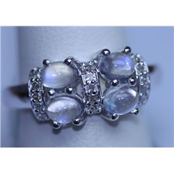 18.65 CTW MOONSTONE AND DIAMOND RING .925 STERLING SILV