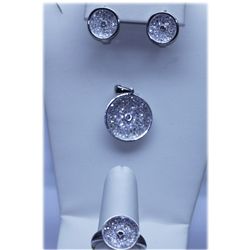 50.25 CTW MICRO PAVE CZ EARRING, RING,PENDANT SET .925