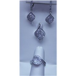 53.90 CTW MICRO PAVE CZ EARRING, RING,PENDANT SET .925