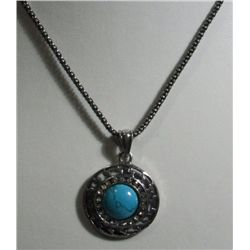 66.00CTW BLUE TURQUOISE PENDANT CZ NECKLACE BRASS 18INC