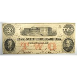 1859 $2 BANK OF THE STATE OF SOUTH CAROLINA NOTE
