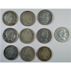 10 DIFFERENT BARBER DIMES (09-S,10-D,11,11-D,12,12-D,13,14,14-D,16)