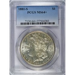 1881-S MORGAN SILVER DOLLAR, PCGS MS-64+  WHITE