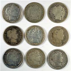 9 DIFFERENT BARBER DIMES (92-O,94,97,98-S,03-O,05-S,07,08,08-D)