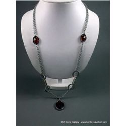 Sterling Silver fashion Amber Glass Necklace Weight: 40.1 Grams Retail: $195.00