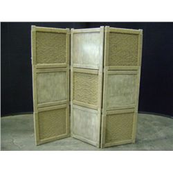 Painted Rustic Wooden & Burlap 3 Section Room Divider