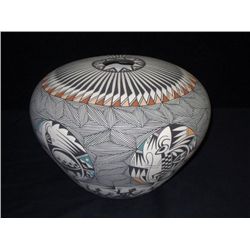 Molded Clay Fineline Pot, By Cerno/MV Garcia, Acoma, NM Measuring 6" High x 8" Diam., Orif. at 1 1/4
