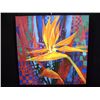 Image 1 : Edgar or Edder Oil on Canvas of a Bird of Paradise 1995-Colorful Painting w/ a Bird of Paradise Flow