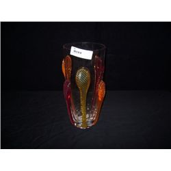 Chinese Clear Fluted Vase w/ Applied Vertical Glass Ribbons 12"x6 1/2" Retail: $510.00