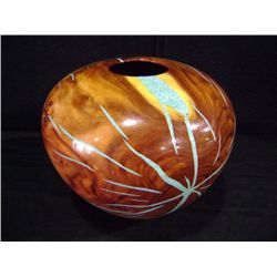 Eric Lima Turned Dark Wood Bowl w/ Turquoise 9 1/2"x10", Orif at 3" Retail: $5,100.00