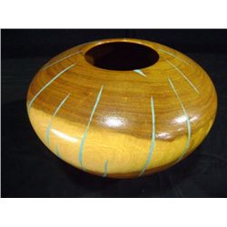 Eric Lima Wooden Bowl Inlaid w/ Turquoise Dust 6 1/4 x8 1/2 x3 1/4  Retail: $1,800.00