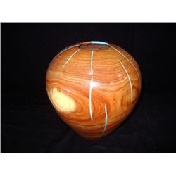 Eric Lima hand-Turned Wooden vase w/ Embedded Turquoise Dust 10 x8 1/2 x2 5/8  Retail: $2,040.00