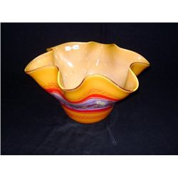 Fluted and Scalloped Hand Blown Glass Centerpiece w/ Amber, red and Light Purple Colors 9 x15  Retai