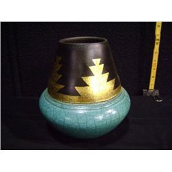 Loewenkamp Pottery, Raku Fired Fluted Vessel 7 1/2"x6 1/2'x3" Retail: $265.00