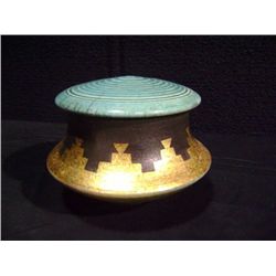 Loewenkamp Pottery, Raku Pot, Circular Pyramid Design w/ Lid 5"x6" Retail: $135.00