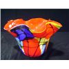 Image 1 : Red, Blue & Yellow Scalloped Glass Bowl 9"x14"