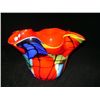 Image 2 : Red, Blue & Yellow Scalloped Glass Bowl 9"x14"