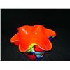 Image 4 : Red, Blue & Yellow Scalloped Glass Bowl 9"x14"