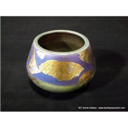 Loewenkamp Pottery, Small Raku Bowl Containing Reticulated Gold and Metallic Blue 3 x3 7/8 x3 3/8  R