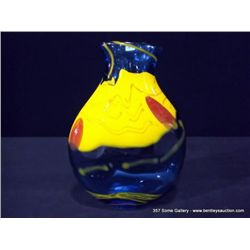 Chinese Glass Vase in Blue, Purple & Yellow Glass 13 1/2 x9 x3 1/2  Retail: $245.00