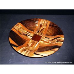 Wooden Inlaid Bowl in the Form of an X or Cross 2 1/2 x12  Retail: $625.00