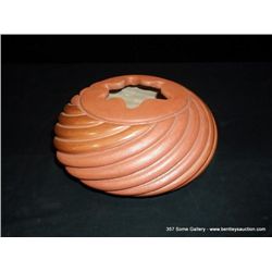 Jemez Corrugated, Carved, Red, Spiral Pot by M. Yepa 3 1/2"x6 3/4", 3" Retail: $880.00