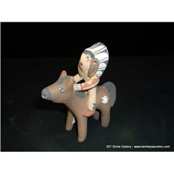 Indian Chief on Horse-Clay by E. Tsosie, Jemez Pueblo, New Mexico 4"x1 1/2"x3 1/2" Retail: $124.00