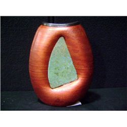 Stoneware vase w/ Metallic Copper Finish w/ Inserted Wedge Shaped Metal Object Inside by M. Werberg 