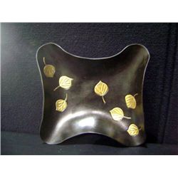 Hand Crafted Black Leather Tray by Rendezvous West Measuring 3" high x 11" wide x 11 1/2" long Comes