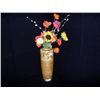 Image 1 : Ceramic Cylindrical Vase, Tan w/ Leaves 18 1/2" high x 6 3/4" diameter, orif. at 3" Retail: $25.00