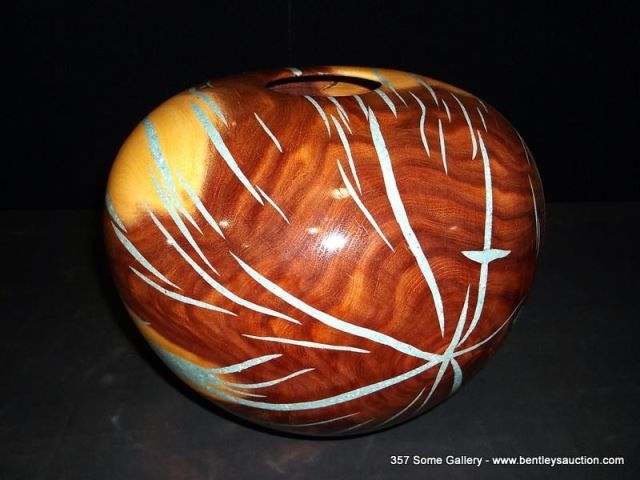 Eric Lima Acacia Wooden Bowl W/ Inlaid Turquoise Dust, 10