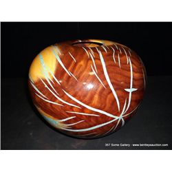 Eric Lima Acacia Wooden Bowl W/ Inlaid Turquoise Dust, 10" x 11 1/2" Retail: $5,500.00