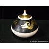 Image 1 : Raku Large Lidded Bowl with Avanyu Water Serpent Designed In Gold by Loewenkamp, 10" x 9 1/2"