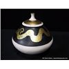 Image 2 : Raku Large Lidded Bowl with Avanyu Water Serpent Designed In Gold by Loewenkamp, 10" x 9 1/2"