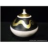Image 4 : Raku Large Lidded Bowl with Avanyu Water Serpent Designed In Gold by Loewenkamp, 10" x 9 1/2"