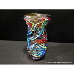 Chinese Multi Colored Ribbon Glass Vase, 18 1/2" x 9" Retail: $980.00