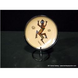 Lizard Design Pottery Plate with Stand by Jose Paredes, 6 1/4"