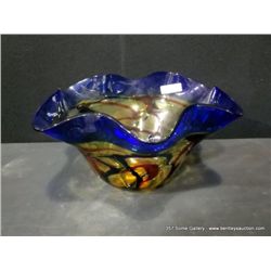 Viz Glass Art Multi Colored Ruffle Bowl, 11" x 21" Retail: $1120.00