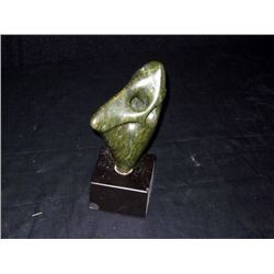 Green Serpentine Stone Sculpture on Black Marble Base, Unknown Artist 6 1/2"x2"x4" on Base Measuring