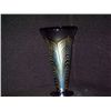 Image 1 : Hand-Blown Tall Blue/Black w/ Silver Feather Design Fluted Vase 10"x5 1/2" Retail: $880.00