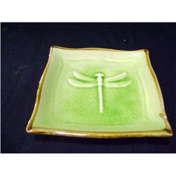 Green  Dragonfly Design Ceramic Platter 3 1/4"x5"- World Market