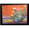 Image 1 : Loffino Oil Painting of a Cactus w/ Flowers on Canvas Board w/ a Orange-Red Sky