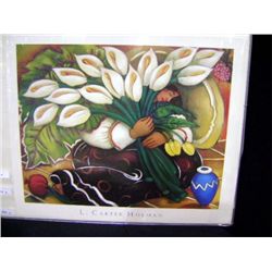 1999 Unframed Print by L. Carter Holman  Blue Vase & Pomegranate  32 x27 